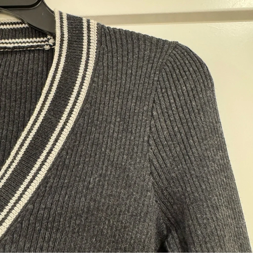 Faherty Mikki Cardigan Sweater, Black Cinder Sideline Stripe, Size Medium - Picture 9 of 13